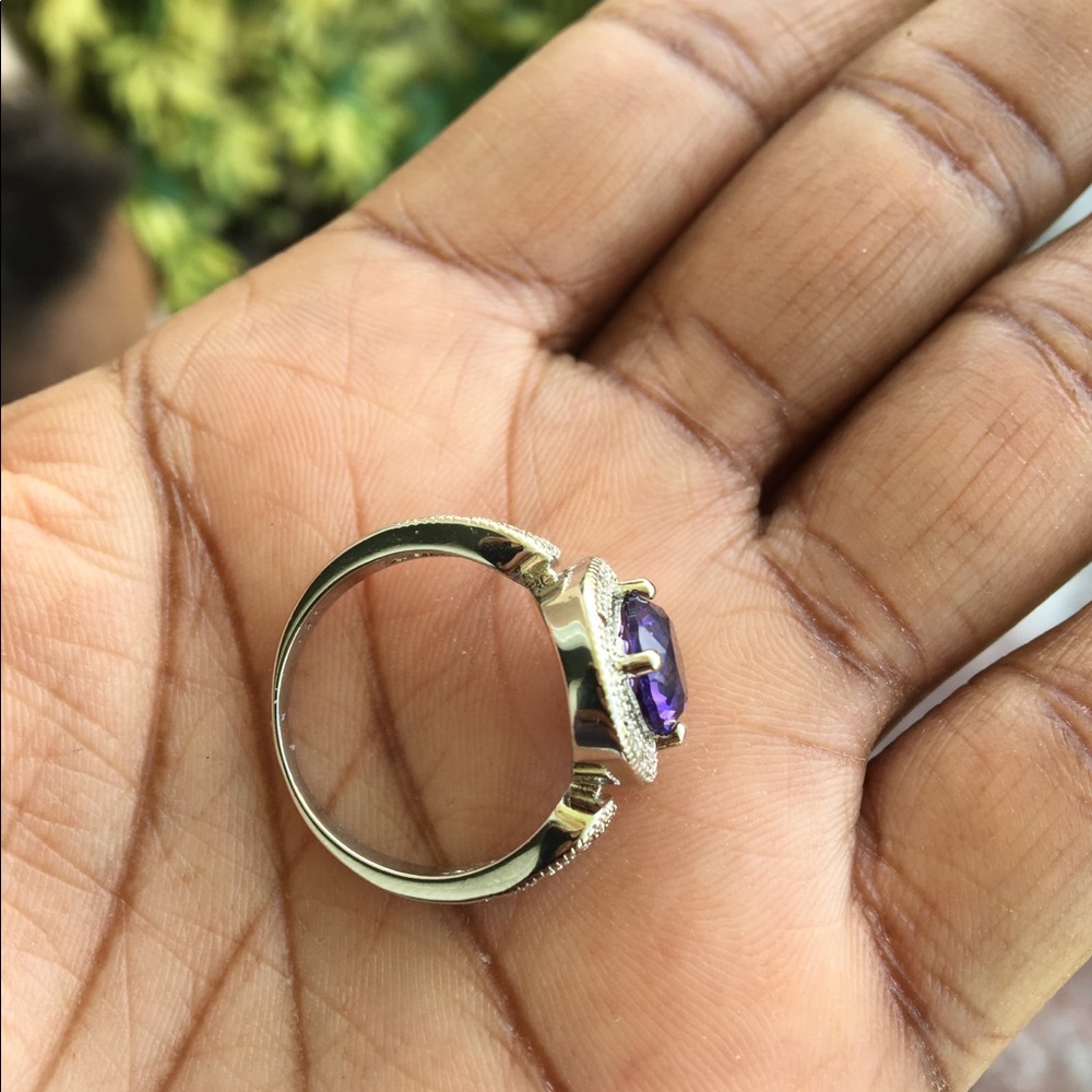 Sterling Silver Amethyst CZ Round Cut Ring - Picture 4 of 7